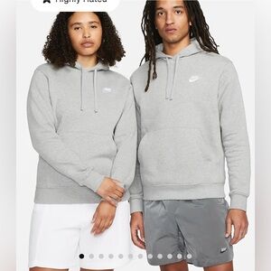 Unisex Nike Sportswear Club Fleece Pullover Hoodie. Dark Grey Heather. Size L